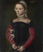 Portrait of a woman with a dog, 1551, 22.9 cm x 17.8 cm, National Gallery London. Copyright: Catharina van Hemessen, Public domain, via Wikimedia Commons