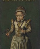 Catharina Van Hemessen (1528-1588), Portrait of a 3-year-old child with a bird, 1559, 19.7 cm x 14.6 cm, Private collection. Copyright: Attributed to Catharina van Hemessen, Public domain, via Wikimedia Commons